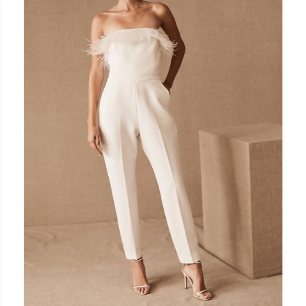 Anthropologie Saylor White Feather Jumpsuit